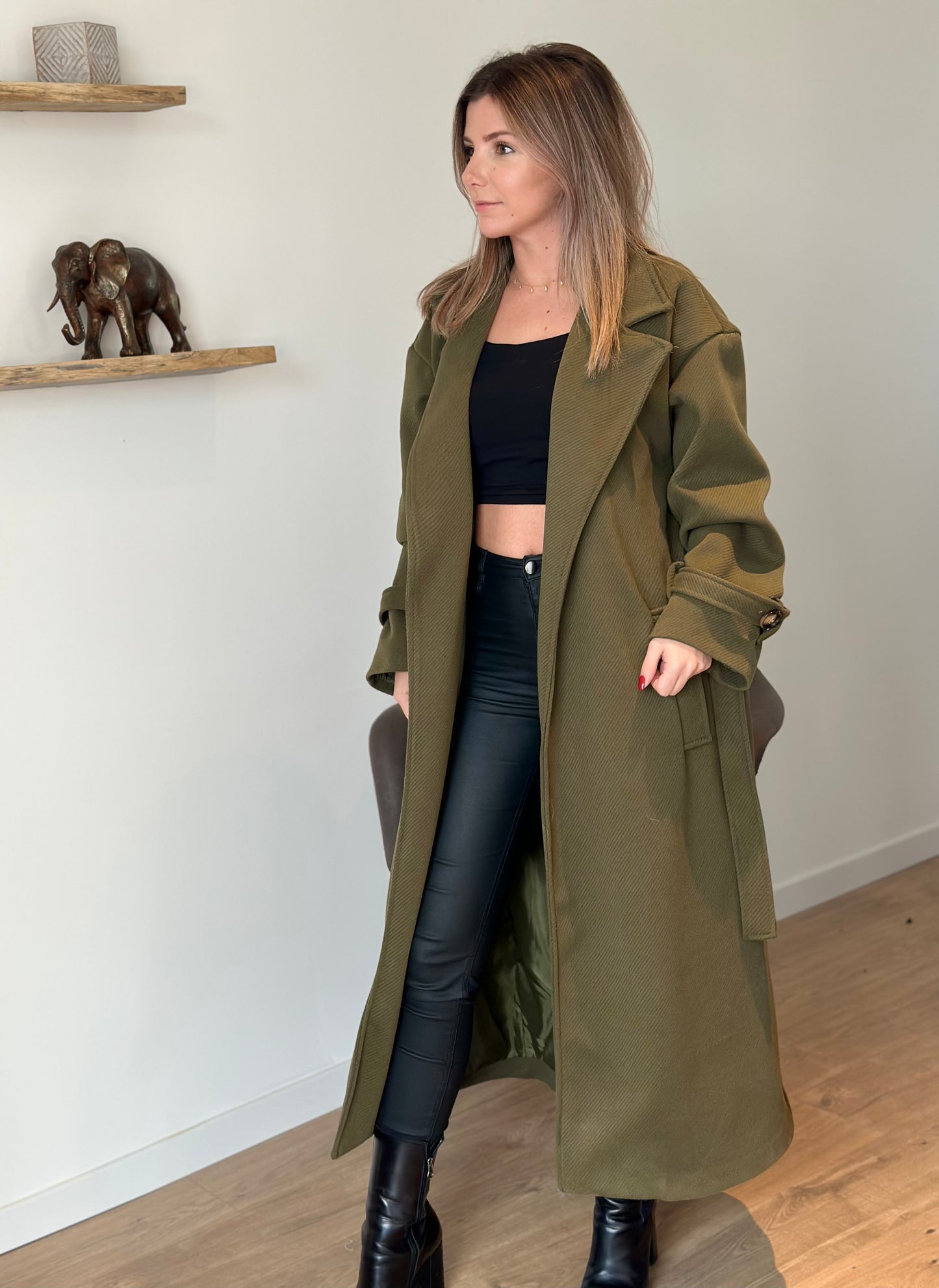 Manteau Léa Kaki avec ceinture